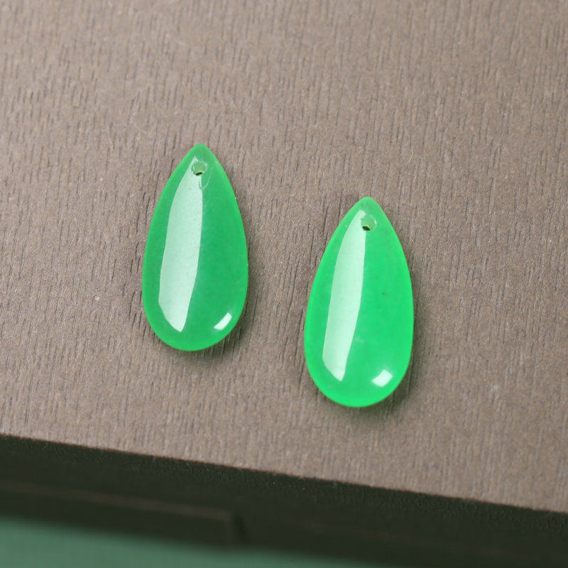 天然马来玉水滴小吊坠菠菜绿阳绿翡翠色蛋面古风项链耳环DIY B181