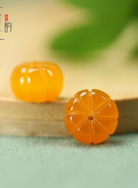黄色系14mm南瓜珠干青翡翠玉石雕刻DIY项链隔珠手链配饰头饰J143