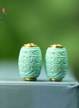 天然绿松石祥云雕刻长桶8*13mm