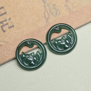 天然A货翡翠雕刻莲花圆牌吊坠蓝水翡翠冰种玉石DIY耳坠配件项链