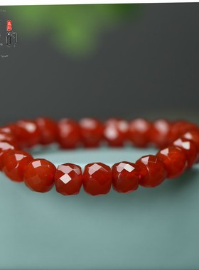天然红玛瑙刻面闪钻手链