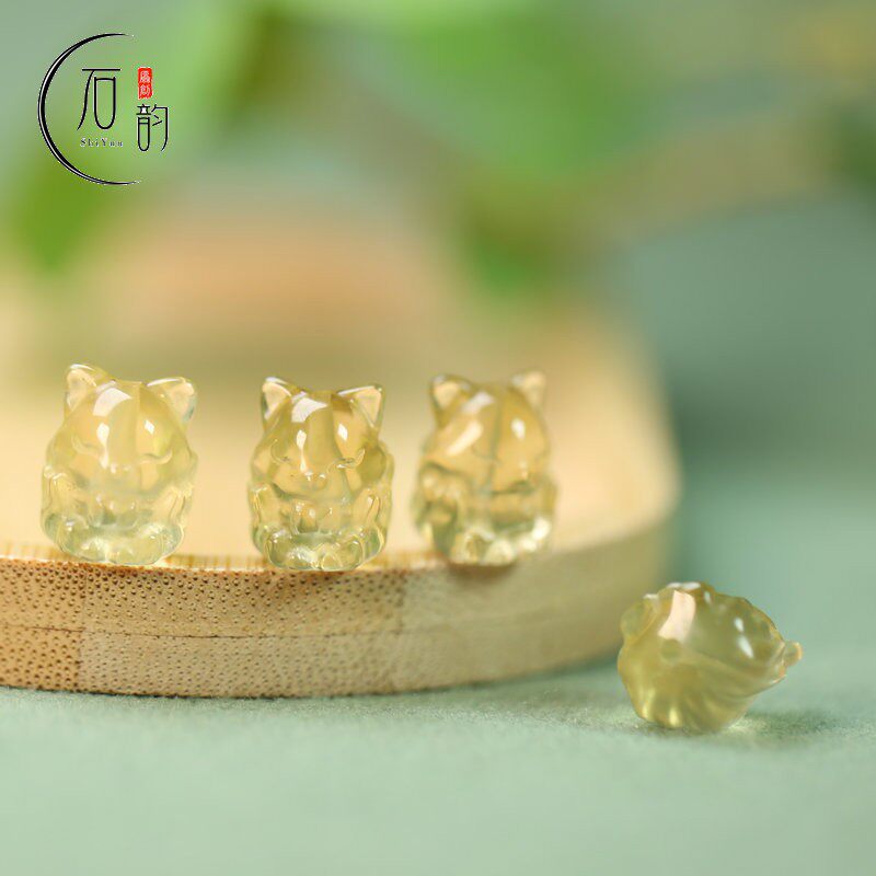 纯天然10mm黄九尾狐狸珠配珠diy手机链U盘挂饰发簪钥匙扣耳坠D215