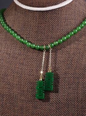 碧玉菠菜绿玉石项链S925银链国风