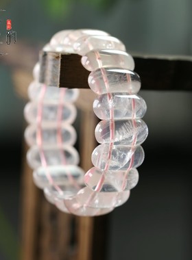 纯天然马粉色水晶手排面宽24mm手工编织单圈手排手串手链手镯百搭