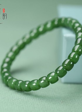 天然和田玉碧玉直切老型珠手链