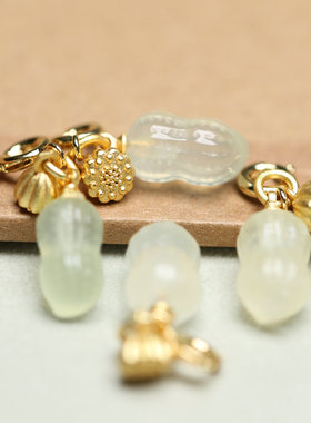 天然岫玉好事花生小挂饰DIY手链手串项链服装首饰配件配饰D148