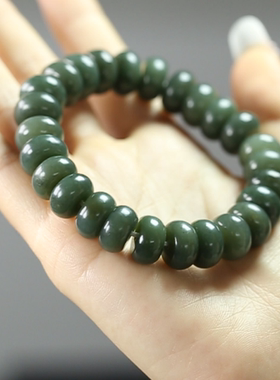 天然和田玉青玉算盘珠桶珠手链