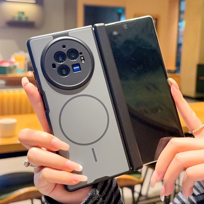 适用vivoXFold3手机壳折叠屏新款磁吸铰链双边中轴全包防摔磨砂肤感超薄简约硅胶软壳XFold3Pro保护套男女款