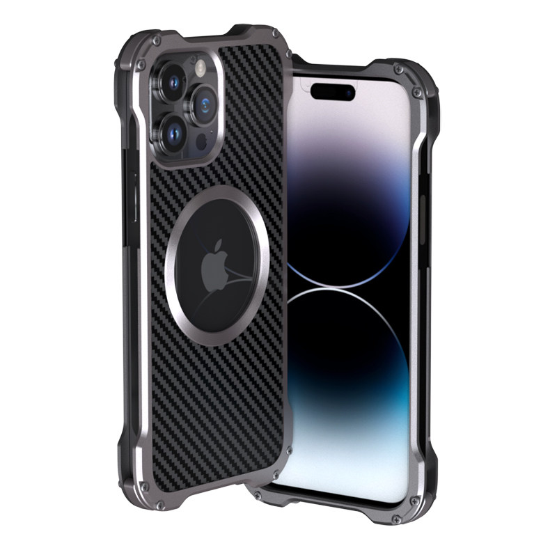 iphone14promax手机壳高级感男小众磁吸充电全包防摔苹果14pro碳纤维保护套镂空透气14plus网红金属外壳男款