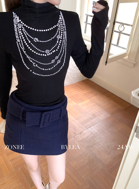ZONEE/LEA宋亦雯 法式原创设计感时髦半身裙女百搭A字羊毛短裙子