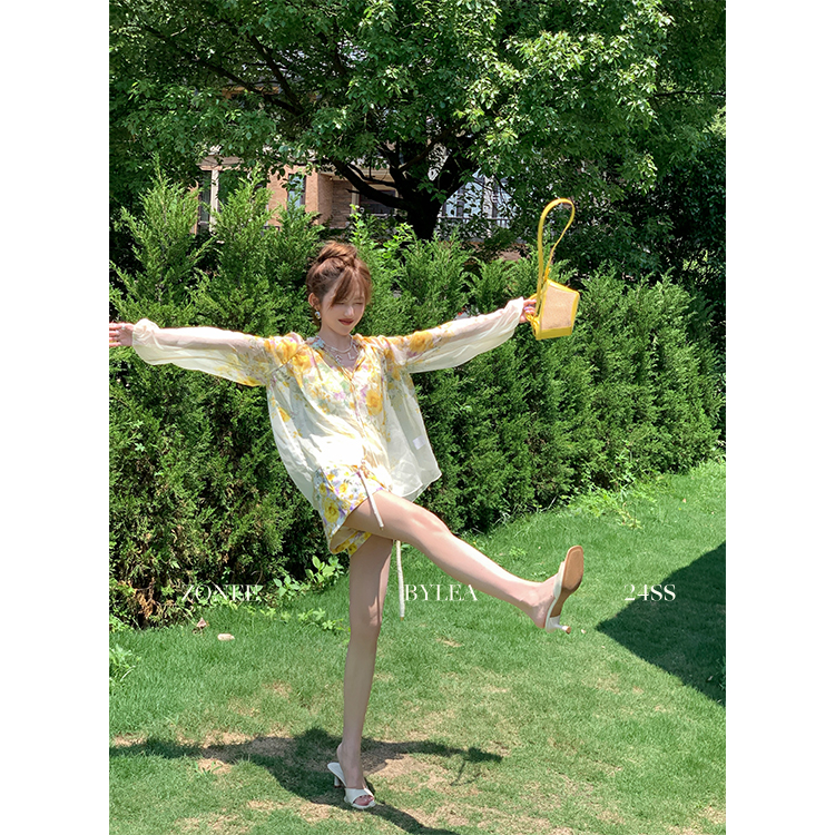 ZONEE/LEA宋亦雯 梦中的花园 黑标系列私服法式花朵上衣短裤套装