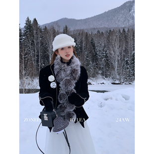 黑色丝绒短外套女冬季 ZONEE 法式 藤井树小姐 保暖棉服 LEA宋亦雯