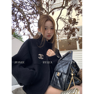 气质100羊毛短款 ZONEE 法式 时髦黑珍珠 黑色毛呢外套女 LEA宋亦雯