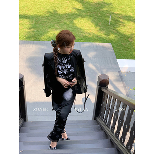 外套半裙醋酸套装 ZONEE 气质时髦重工手工钉花西装 法式 花火大会