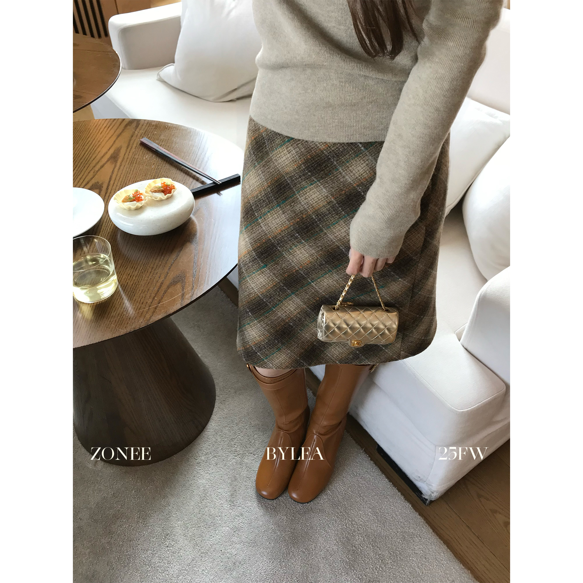 【11/25新品】ZONEE/LEA宋亦雯 暖冬miu系法式羊毛格纹显瘦半身裙