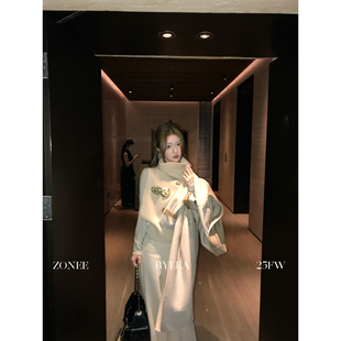 法式 杏色yyds 老钱100羊毛两穿高领针织毛呢马甲 LEA宋亦雯 ZONEE