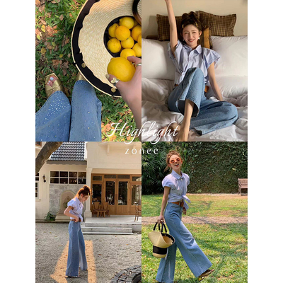 阔腿常规牛仔高腰牛仔裤秋季新款