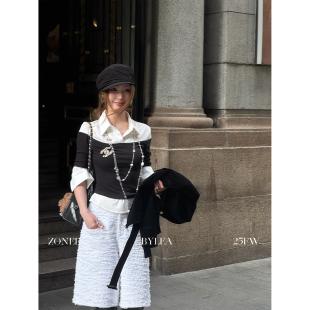 LEA宋亦雯 设计气质假两件针织拼接衬衫 时尚 法式 编辑安迪 ZONEE