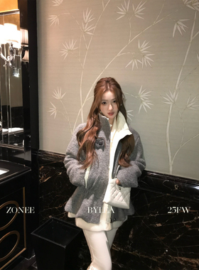 ZONEE/LEA宋亦雯 格雷系古早味 50羊毛立领灰色大衣毛呢外套女冬