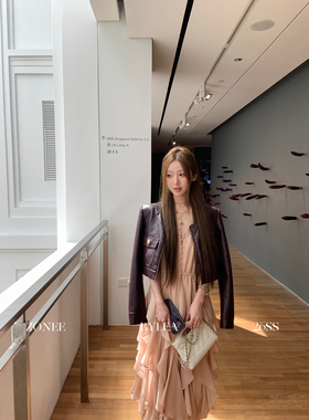 ZONEE/LEA宋亦雯 春日画报 法式复古设计感棕色短款PU皮衣外套女