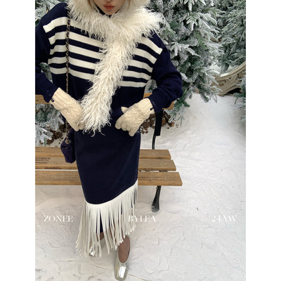 ZONEE/LEA宋亦雯 童话故事书 原创设计感法式中长款流苏半身裙女