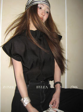 ZONEE/LEA宋亦雯 原创设计时髦先锋者老钱轻薄系带黑色上衣带内搭