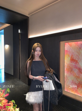 ZONEE/LEA宋亦雯 ZONEE Kobe Vogue 内里加绒毛毛拼接无袖连衣裙