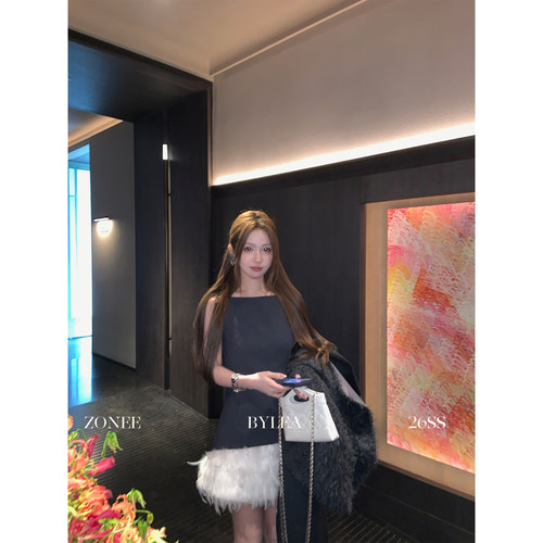 ZONEE/LEA宋亦雯加绒毛毛连衣裙