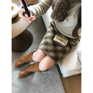 设计感羊毛格纹A字显瘦半身裙女 暖冬miu系法式 ZONEE LEA宋亦雯