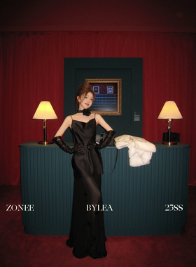 ZONEE/LEA宋亦雯 盖茨比之夜法式拼接吊带连衣裙女黑色年会礼服裙