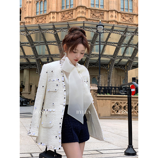 ZONEE 复古女郎Mary-Jane 立体手工波点！黑白收腰秋夏小香短外套