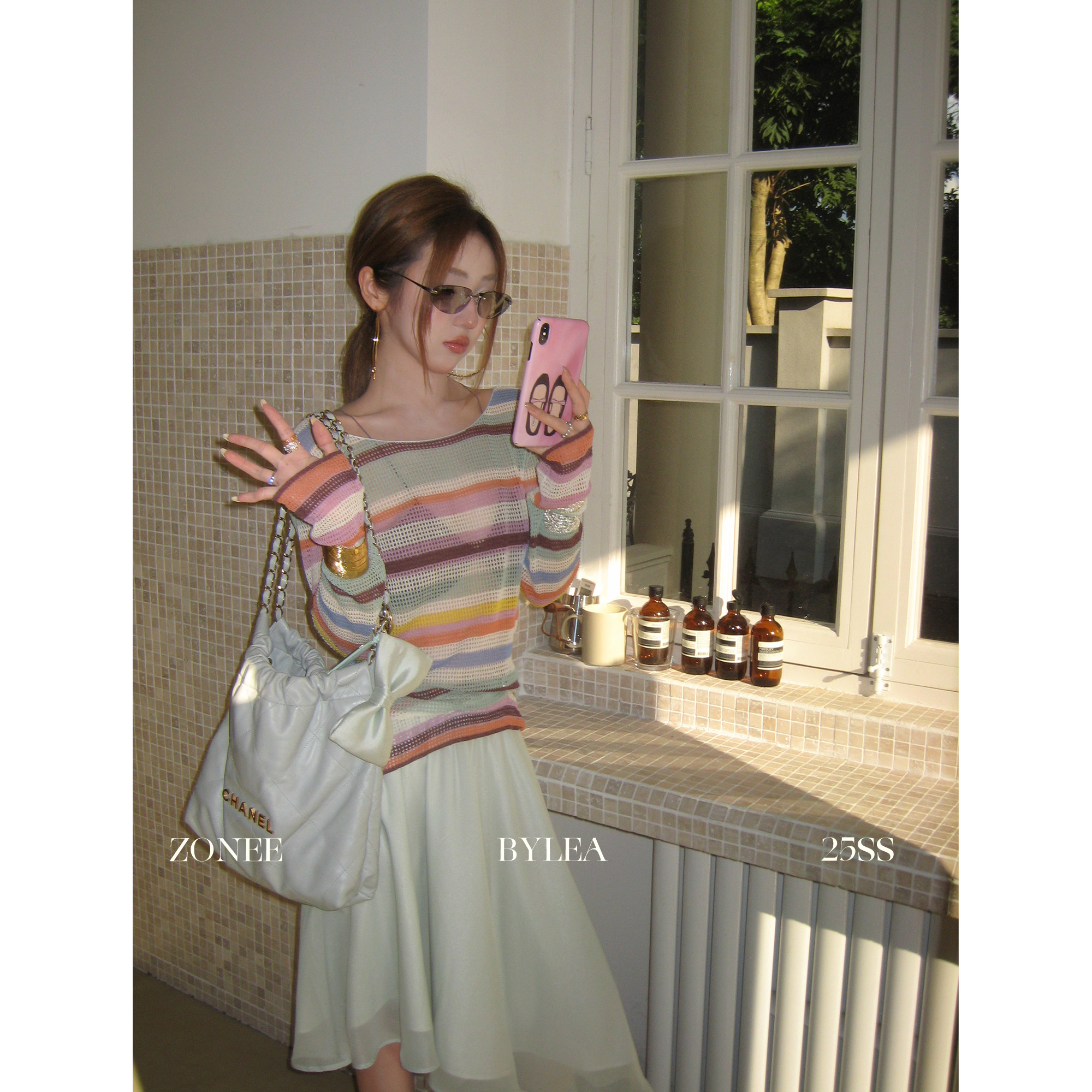 ZONEE/LEA宋亦雯彩色条纹针织衫