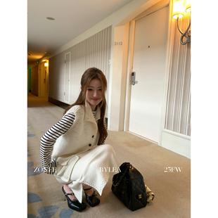 ZONEE/LEA宋亦雯 艺术系淡人 法式设计感100羊毛粗针织马甲外套女