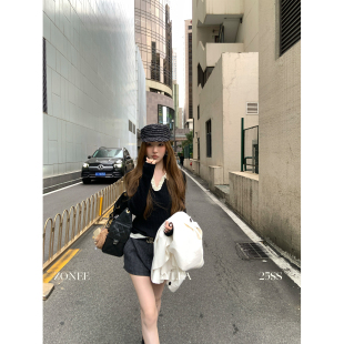 早秋撞色v领长袖 ZONEE 法式 古早留子风 羊毛针织毛衣女 LEA宋亦雯