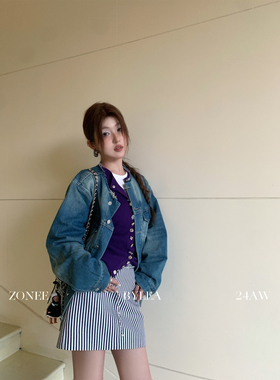 ZONEE/LEA宋亦雯 秀场直击 法式设计感牛仔外套女秋宽松牛仔上衣