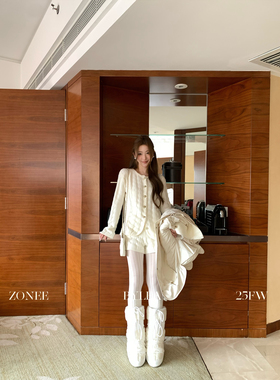 ZONEE/LEA宋亦雯 云朵白 法式设计白色针织上衣休闲短裤两件套装