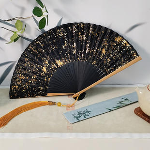 6寸中国风洒金洒银折扇古风汉服新中式 旗袍拍照道具男女扇子便携