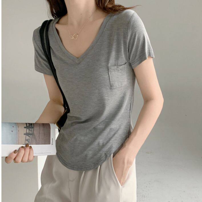 莫代尔棉垂锁骨夏季新款宽松韩版打底坠感短袖上衣半袖薄款T恤