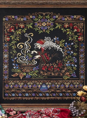 原套真线对比十字绣套件 Owl  Yaga 可爱的小巫婆