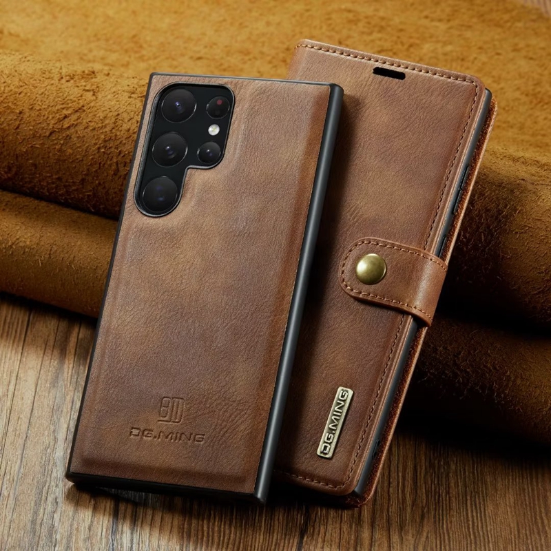 适用三星S23 手机壳复古仿牛皮纹分体二合一S23+保护套插卡零钱S9180简约S23Ultra皮套个性磁吸男款时尚S9110