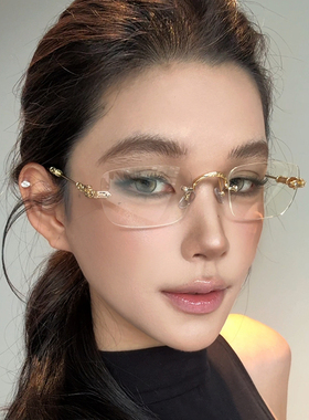 【73】纯钛无框近视眼镜框架女款纯欲十字架方形可配有度数防蓝光