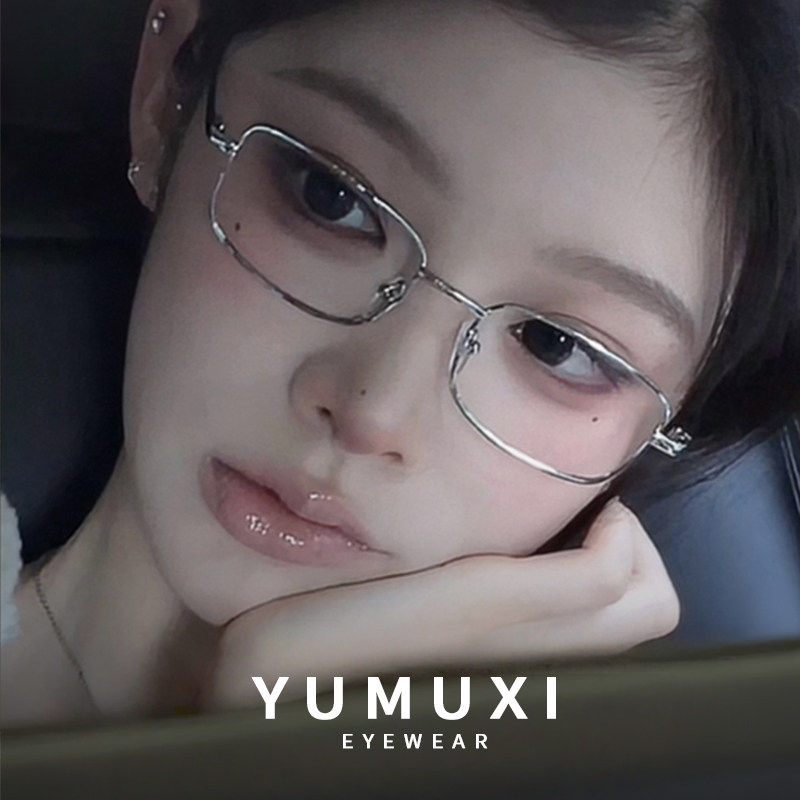 【61】日系银色方框平光眼镜女高智姐金属眼镜架防蓝光近视31295