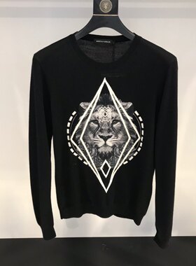 Marcelo Burlon MB 秋冬新款男士虎头重工刺绣羊毛针织衫毛衣