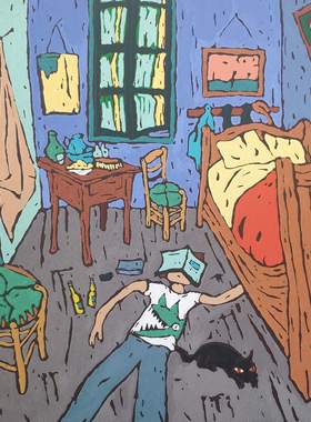 杜九月原创无框画 梵高的房间 纯手绘卡通动漫简约现代卧室客厅