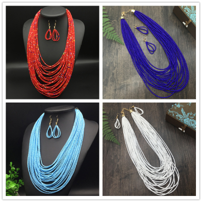 波西米亚风多层耳环复古毛衣链