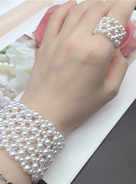 手作编制仿珍珠手镯时尚个性手饰网红简约少女超仙手链潮bracelet