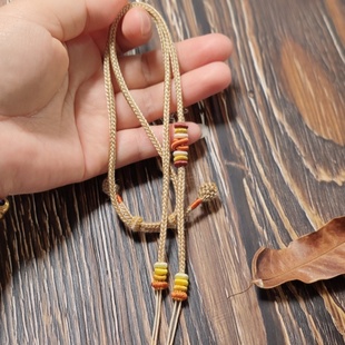 新款横穿蜜蜡绿松石圆珠桶珠双孔黄金锁翡翠吊坠挂件绳全手工编绳