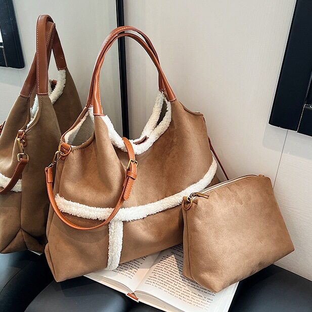 包包2024秋冬新款麂皮绒手提女包单肩包大容量托特包毛绒斜挎包潮