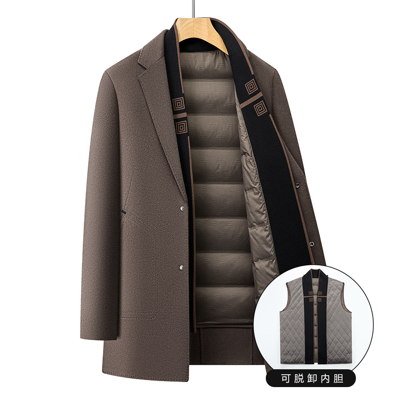 中老年男秋冬羊毛西装领保暖大衣