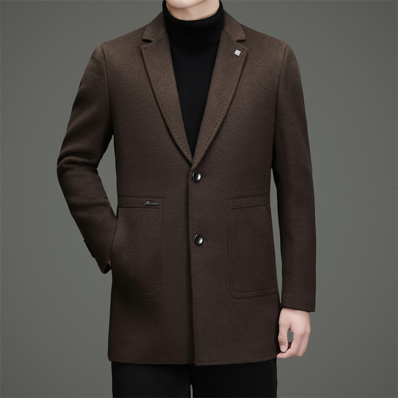 冬季男士中长款含羊毛大衣加厚
